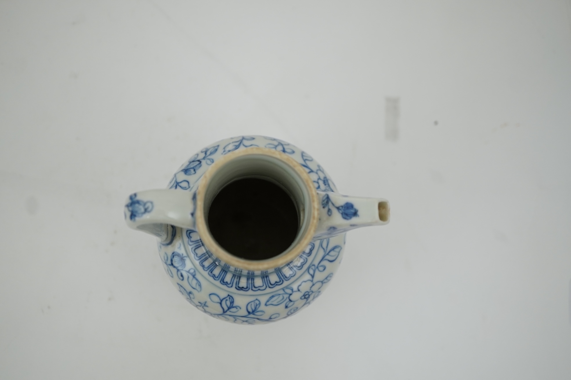 A Chinese blue and white ewer, Hongzhi mark, probably Qing dynasty